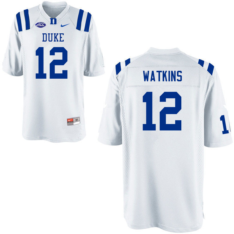 Men #12 Jaden Watkins Duke Blue Devils College Football Jerseys Sale-White